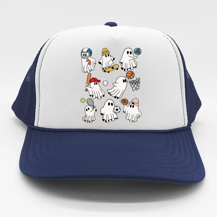 Halloween Collection Of Many Cute Baby Ghosts Sports Funny Trucker Hat