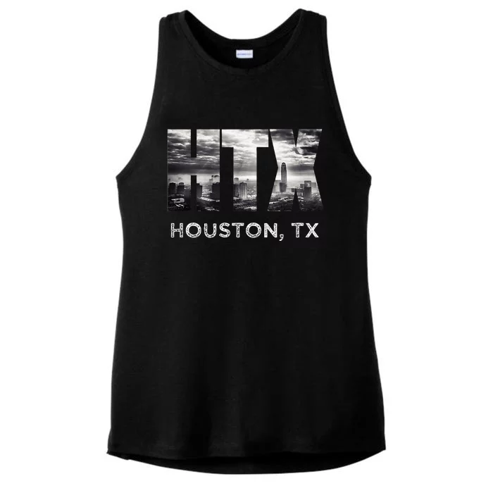 Htx City Of Houston Skyline Art Downtown Texas Souvenir Ladies Tri-Blend Wicking Tank