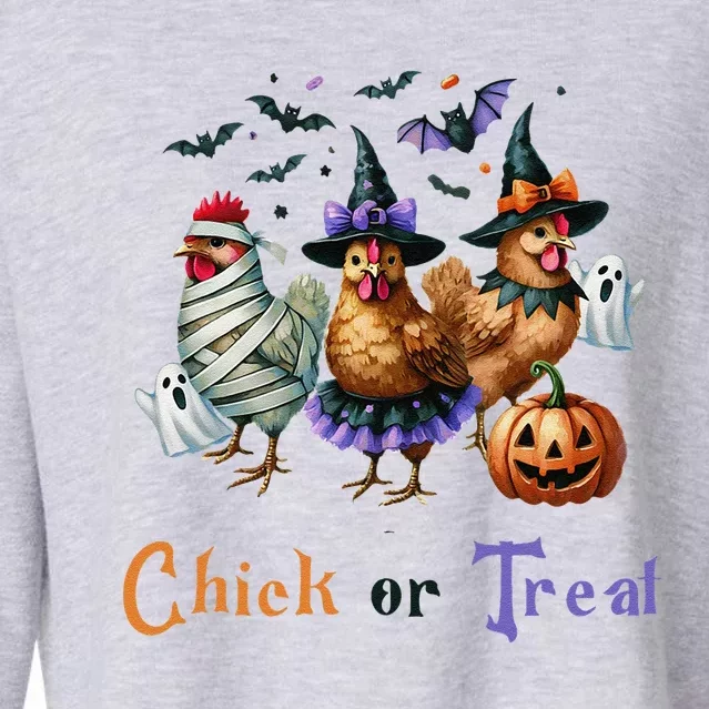 Halloween Chick Or Treat Pumpkins Chickens Farmer Funny Cropped Pullover Crew