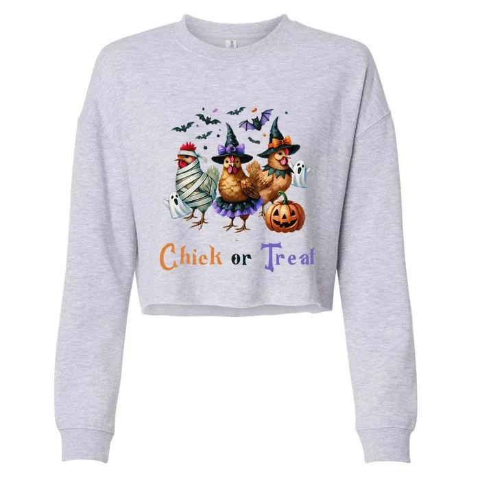 Halloween Chick Or Treat Pumpkins Chickens Farmer Funny Cropped Pullover Crew