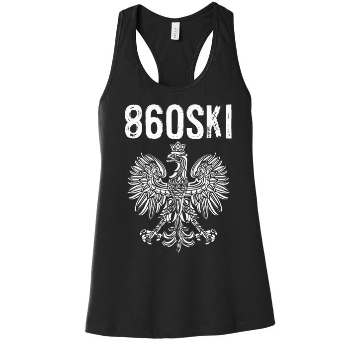 Hartford Connecticut Polish Eagle Flag Pride 860 Area Code Women's Racerback Tank