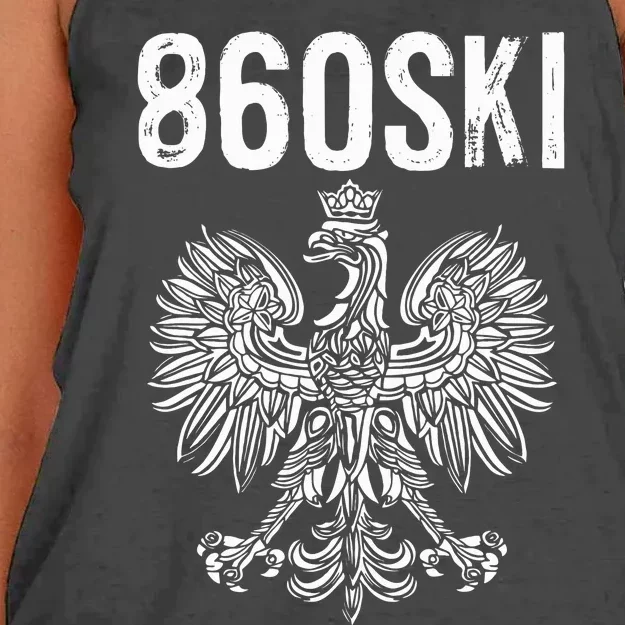 Hartford Connecticut Polish Eagle Flag Pride 860 Area Code Women's Knotted Racerback Tank