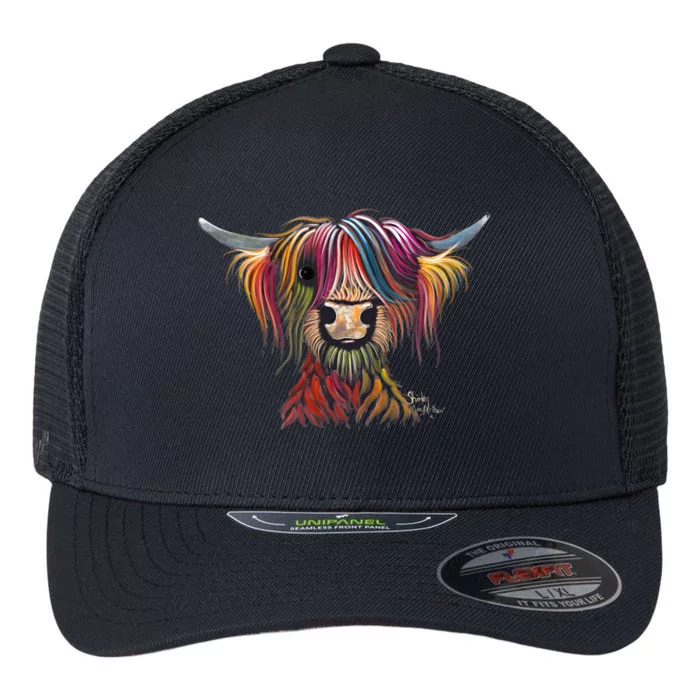 Highland Cow Print Animal Print ' Oliver ' Gift Flexfit Unipanel Trucker Cap