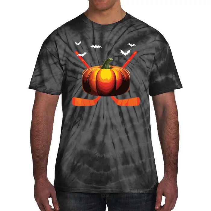 Hockey Costume Player Fan Halloween Carved Pumpkin Face Tie-Dye T-Shirt