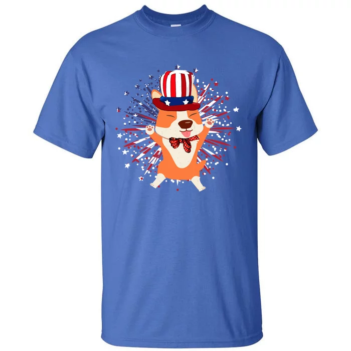 Happy Corgi Patriotic Memorial Day 4th Of July Usa Flag Gift Tall T-Shirt