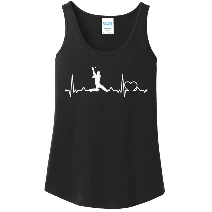 Heartbeat Cricket Player Cricketer Bowler Pitch Ladies Essential Tank