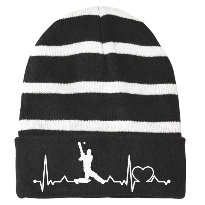 Heartbeat Cricket Player Cricketer Bowler Pitch Striped Beanie with Solid Band