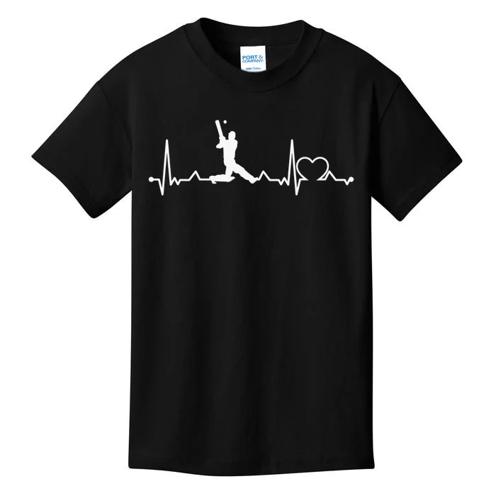 Heartbeat Cricket Player Cricketer Bowler Pitch Kids T-Shirt