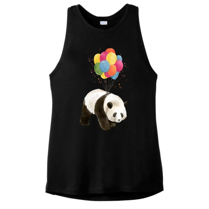 Happy Celebration Panda Balloon Ladies Tri-Blend Wicking Tank