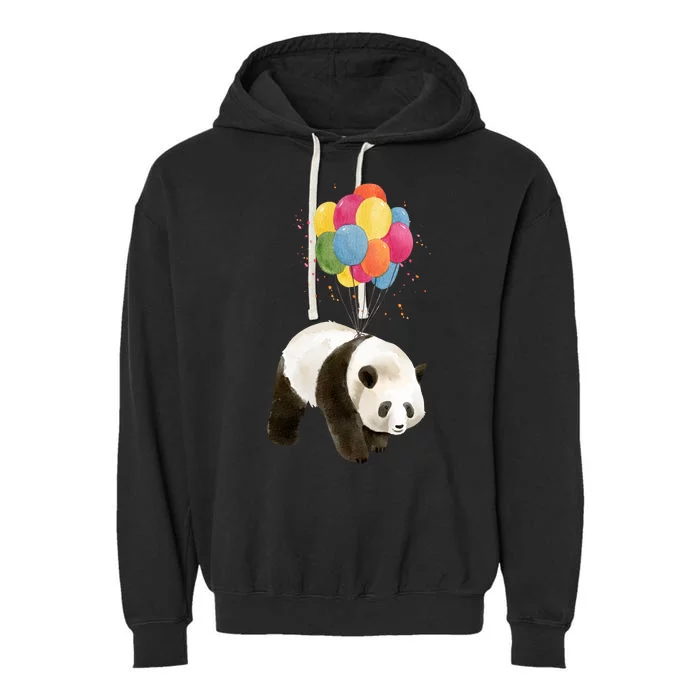 Happy Celebration Panda Balloon Garment-Dyed Fleece Hoodie