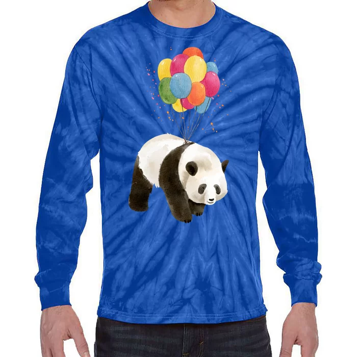 Happy Celebration Panda Balloon Tie-Dye Long Sleeve Shirt