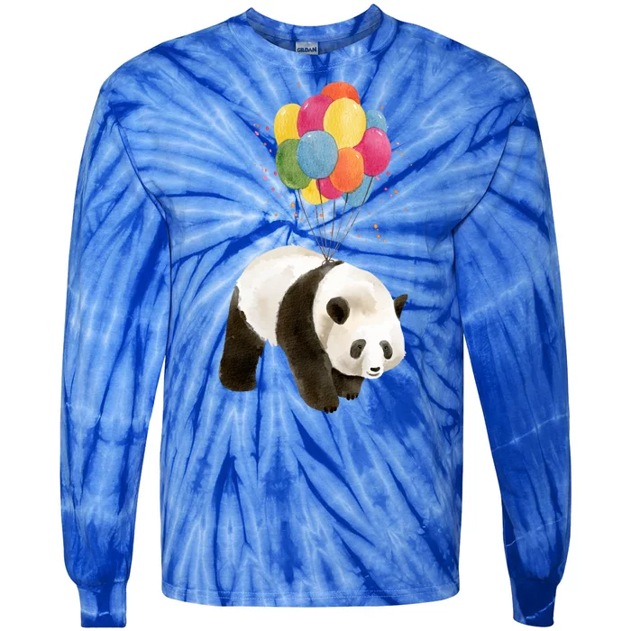 Happy Celebration Panda Balloon Tie-Dye Long Sleeve Shirt