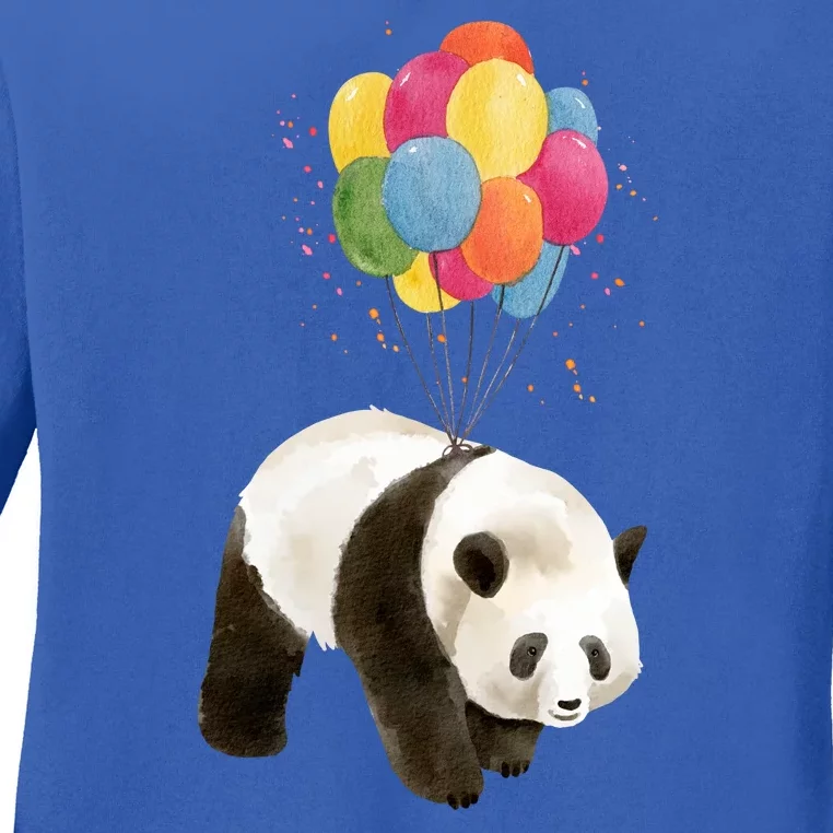 Happy Celebration Panda Balloon Ladies Long Sleeve Shirt