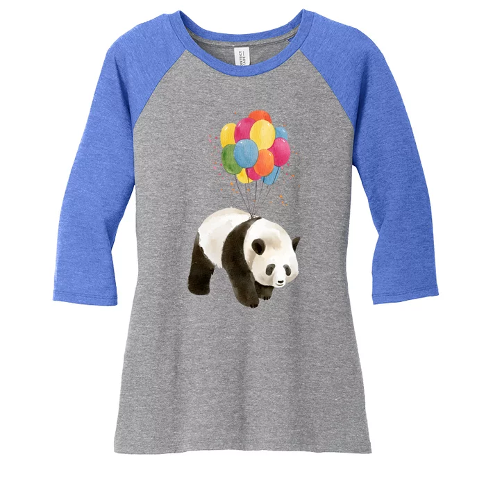 Happy Celebration Panda Balloon Women's Tri-Blend 3/4-Sleeve Raglan Shirt