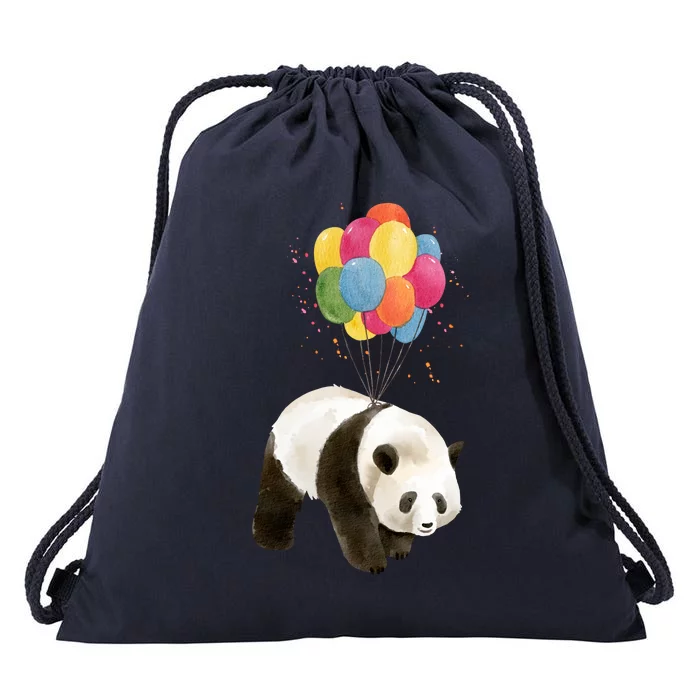 Happy Celebration Panda Balloon Drawstring Bag