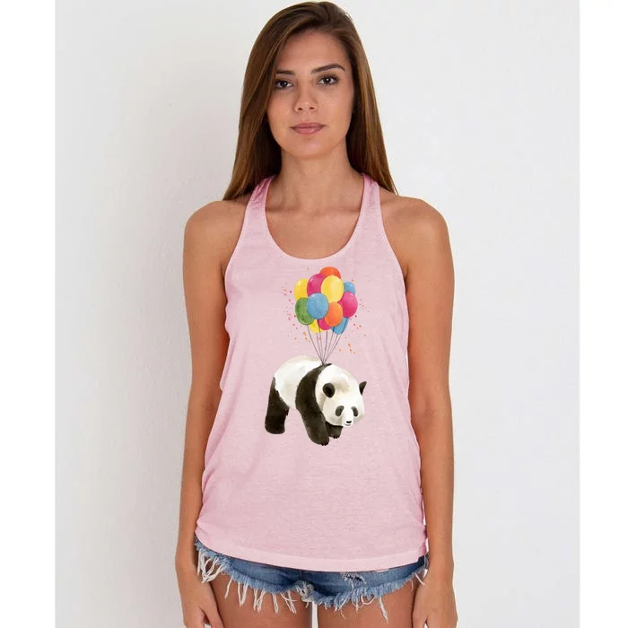 Happy Celebration Panda Balloon Women's Knotted Racerback Tank