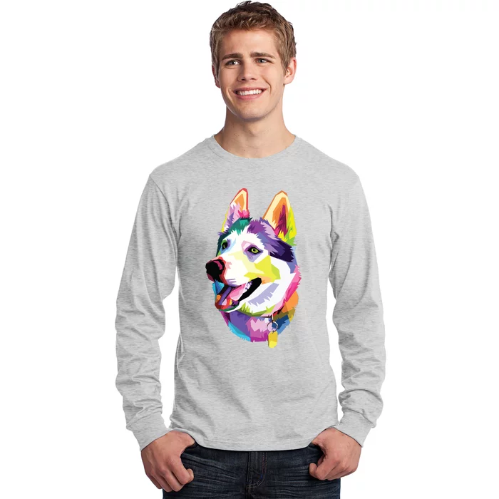 Huskie Colorful Pop Art Portrait For Dog Owners Chukcha Sibe Long Sleeve Shirt