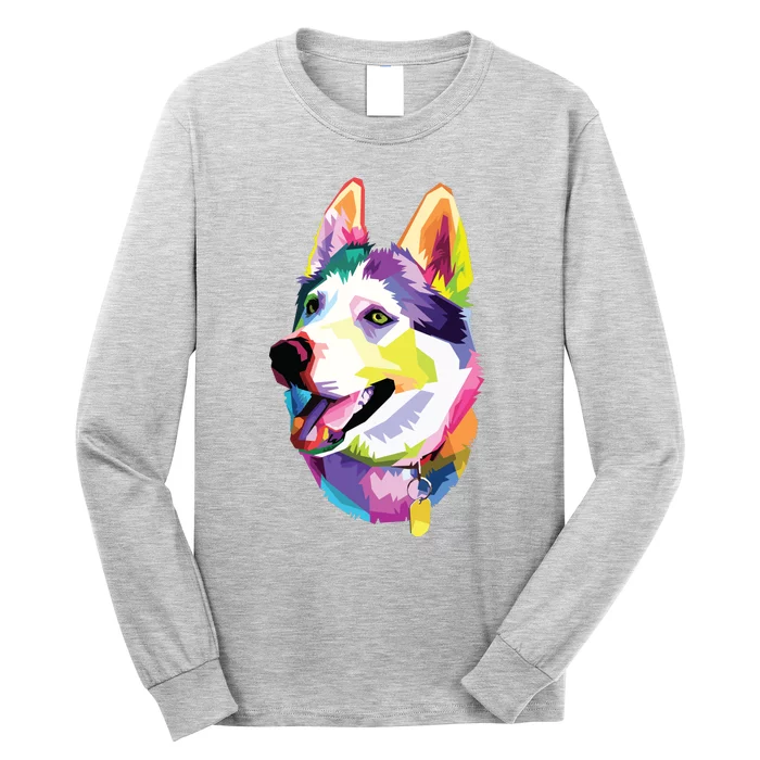 Huskie Colorful Pop Art Portrait For Dog Owners Chukcha Sibe Long Sleeve Shirt