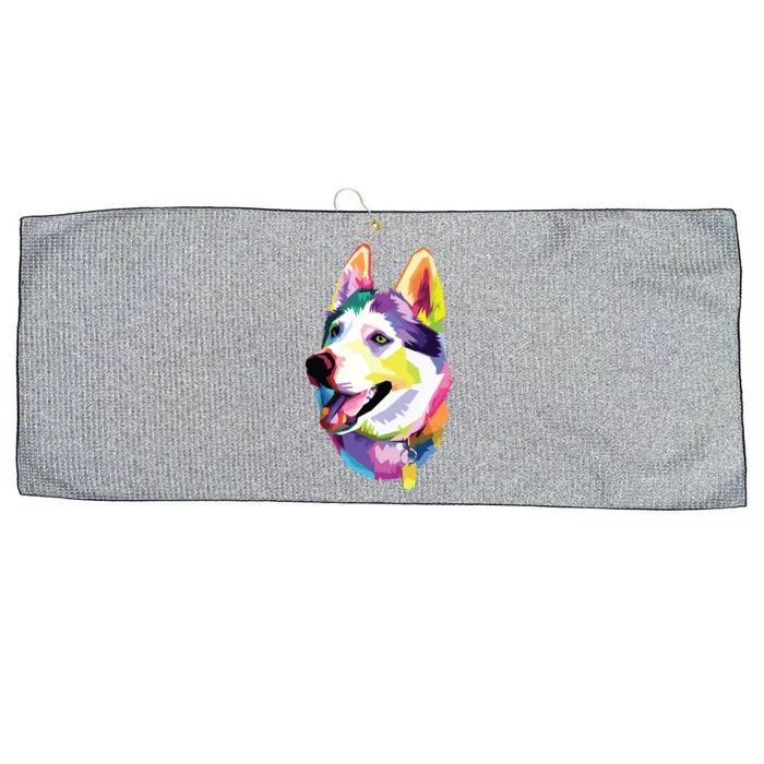 Huskie Colorful Pop Art Portrait For Dog Owners Chukcha Sibe Large Microfiber Waffle Golf Towel