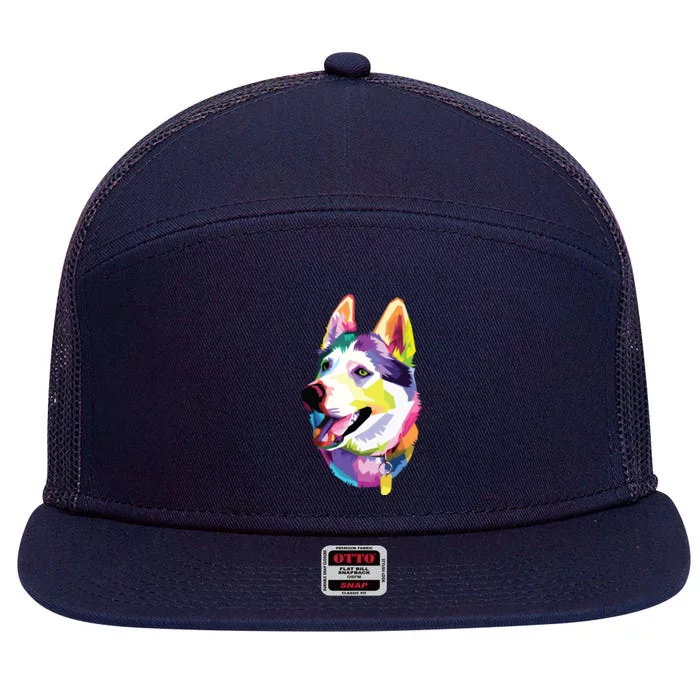 Huskie Colorful Pop Art Portrait For Dog Owners Chukcha Sibe 7 Panel Mesh Trucker Snapback Hat