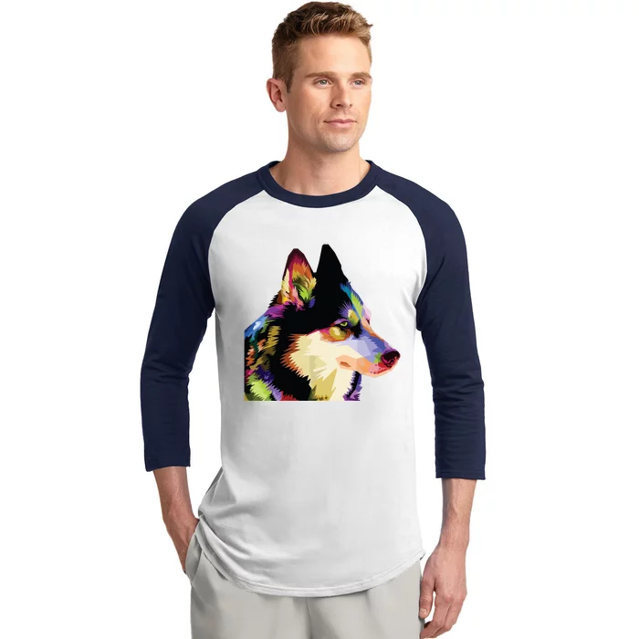 Husky Colorful Pop Art Portrait For Dog Owners Chukcha Sibe Baseball Sleeve Shirt