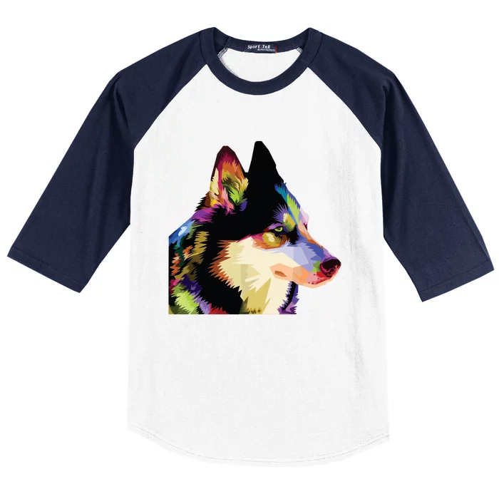 Husky Colorful Pop Art Portrait For Dog Owners Chukcha Sibe Baseball Sleeve Shirt