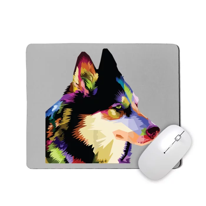 Husky Colorful Pop Art Portrait For Dog Owners Chukcha Sibe Mousepad