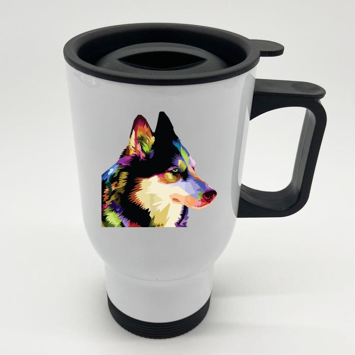 Husky Colorful Pop Art Portrait For Dog Owners Chukcha Sibe Front & Back Stainless Steel Travel Mug