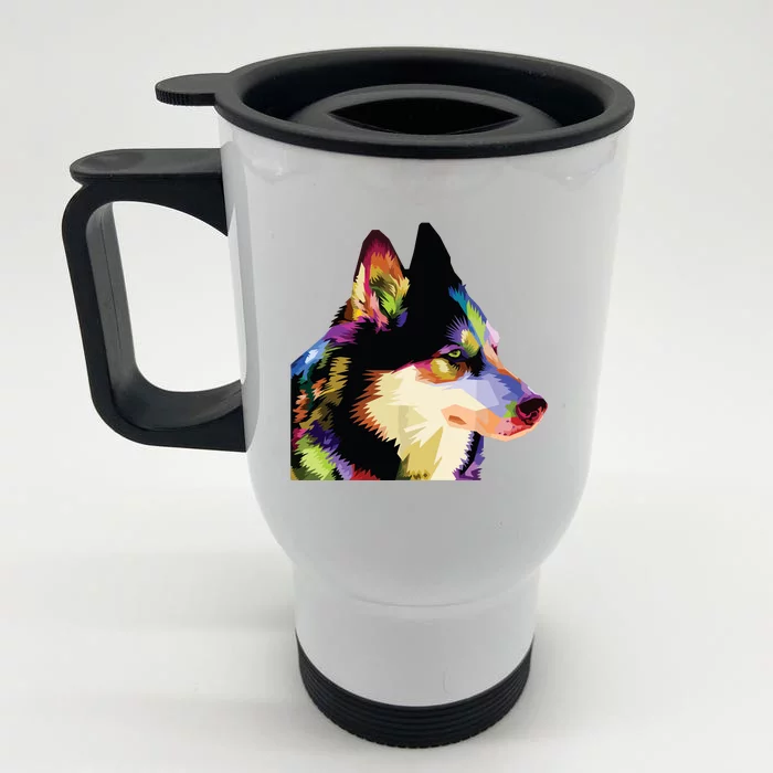 Husky Colorful Pop Art Portrait For Dog Owners Chukcha Sibe Front & Back Stainless Steel Travel Mug