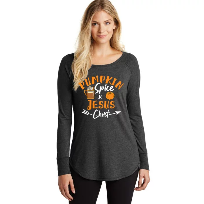 Halloween Christian Pumpkin Spice And Jesus Christ Fall Leaf Women's Perfect Tri Tunic Long Sleeve Shirt