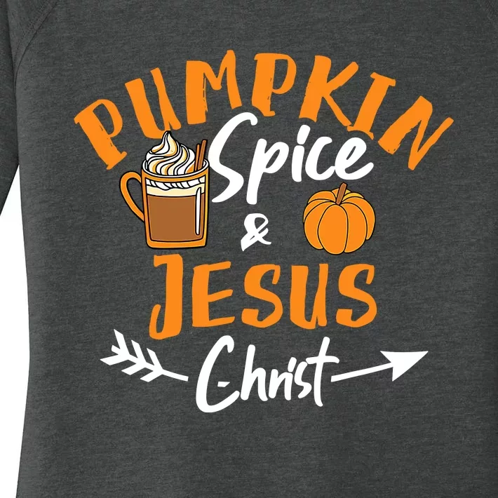 Halloween Christian Pumpkin Spice And Jesus Christ Fall Leaf Women's Perfect Tri Tunic Long Sleeve Shirt