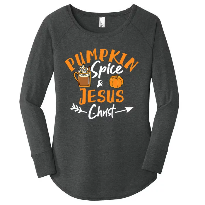 Halloween Christian Pumpkin Spice And Jesus Christ Fall Leaf Women's Perfect Tri Tunic Long Sleeve Shirt