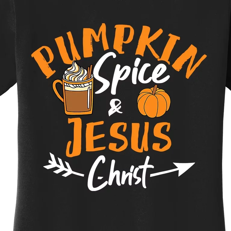 Halloween Christian Pumpkin Spice And Jesus Christ Fall Leaf Women's T-Shirt