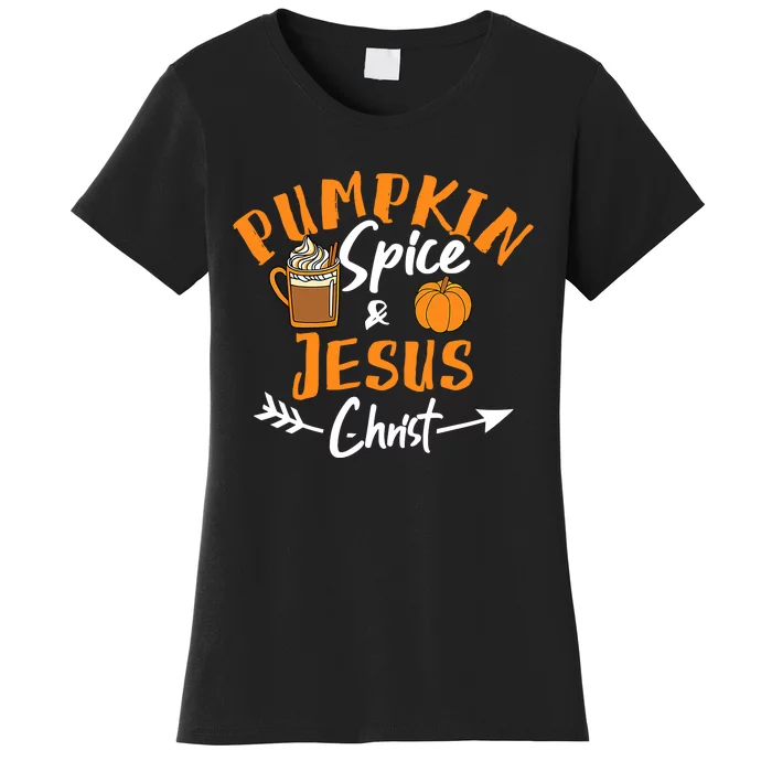 Halloween Christian Pumpkin Spice And Jesus Christ Fall Leaf Women's T-Shirt