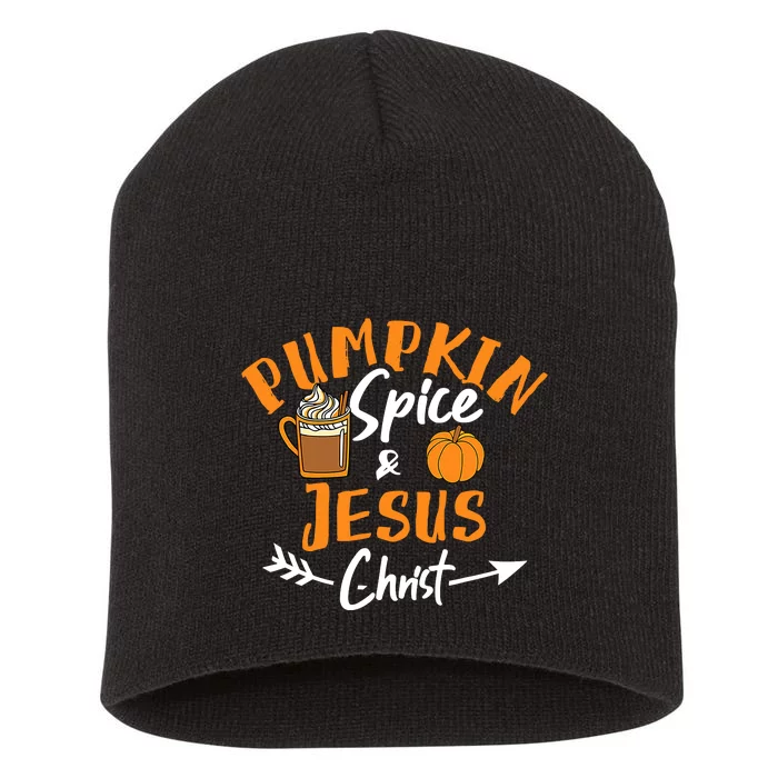 Halloween Christian Pumpkin Spice And Jesus Christ Fall Leaf Short Acrylic Beanie