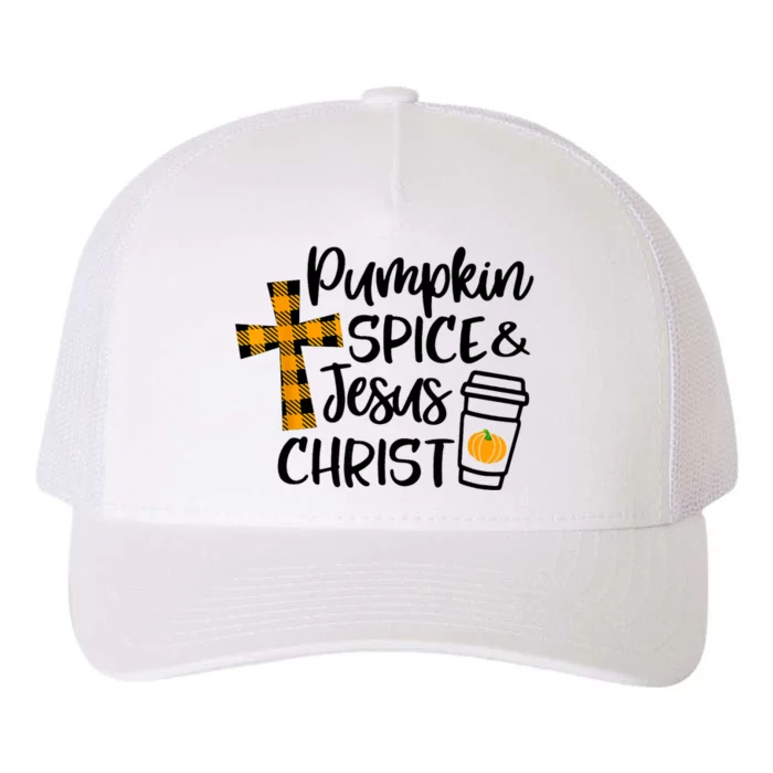 Halloween Christian Pumpkin Spice And Jesus Christ Fall Leaf Yupoong Adult 5-Panel Trucker Hat