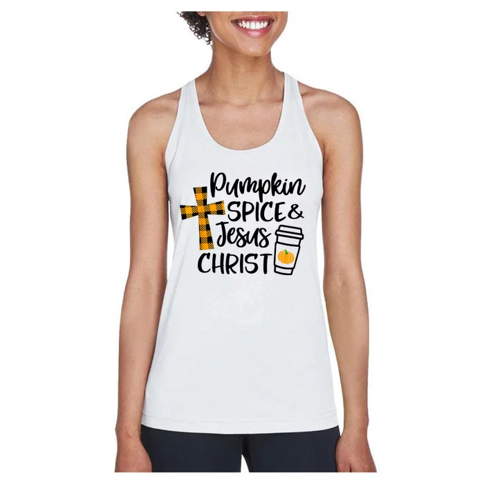 Halloween Christian Pumpkin Spice And Jesus Christ Fall Leaf Women's Racerback Tank