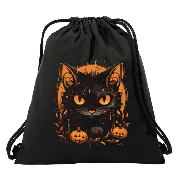 Halloween Cat Pumpkins Drawstring Bag