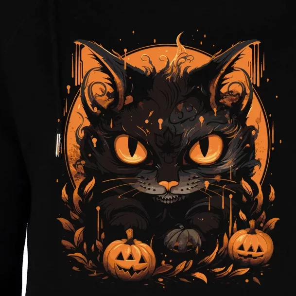 Halloween Cat Pumpkins Womens Funnel Neck Pullover Hood