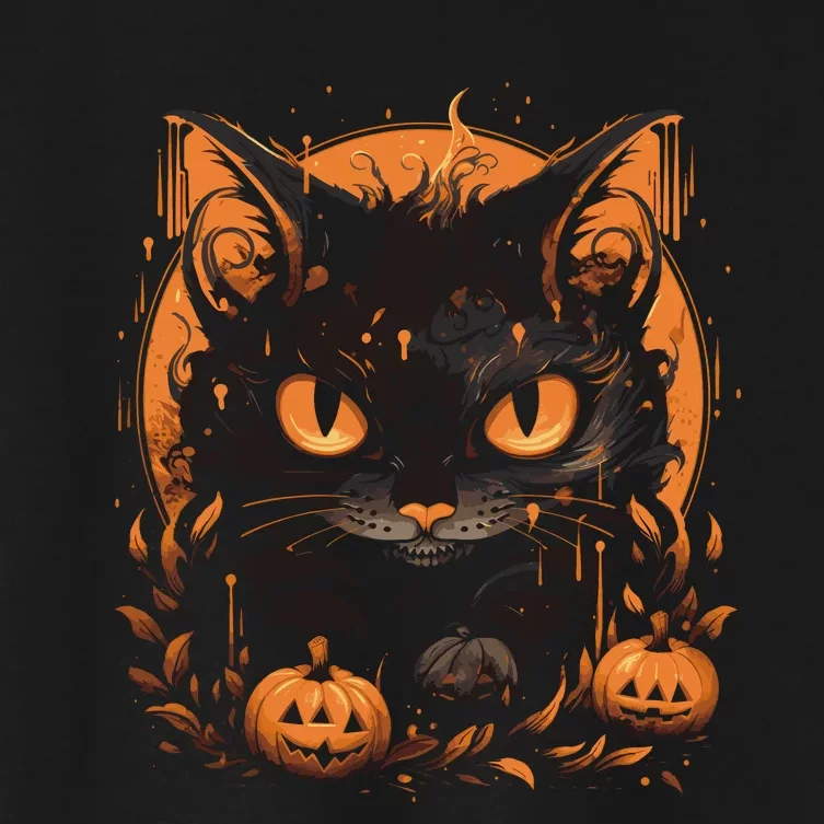 Halloween Cat Pumpkins Women's Crop Top Tee