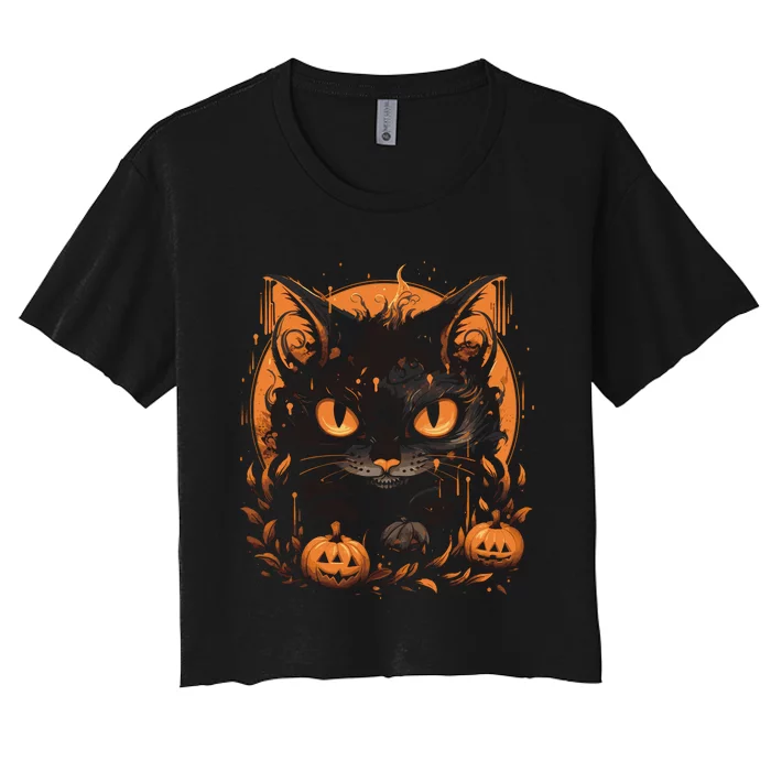 Halloween Cat Pumpkins Women's Crop Top Tee