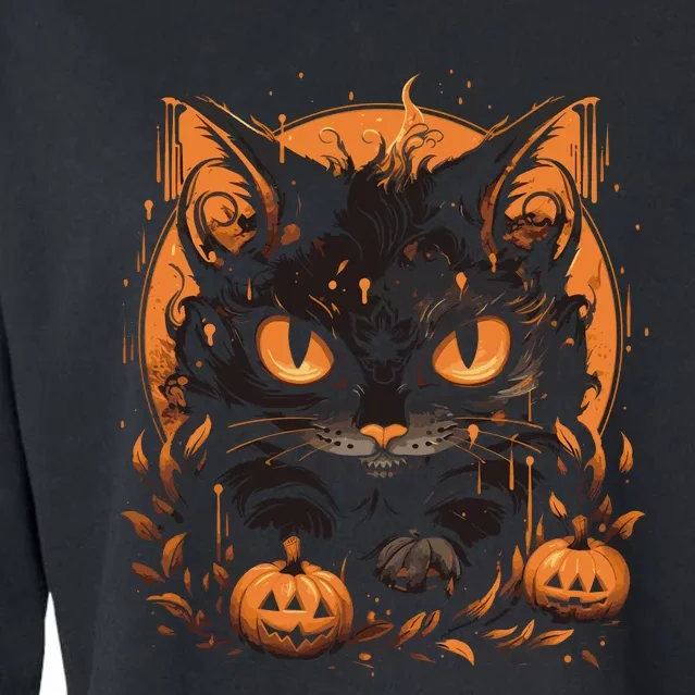 Halloween Cat Pumpkins Cropped Pullover Crew