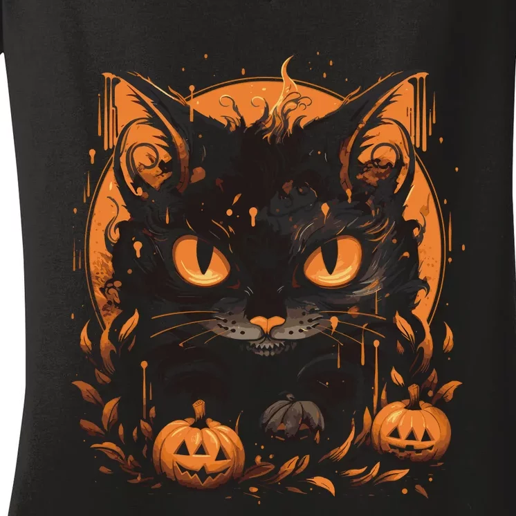 Halloween Cat Pumpkins Women's V-Neck T-Shirt