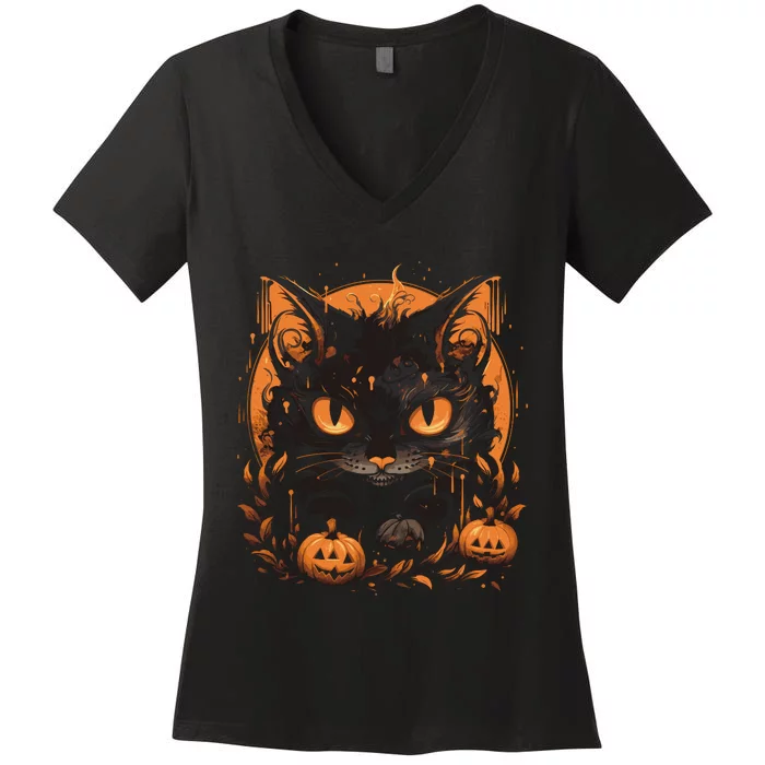 Halloween Cat Pumpkins Women's V-Neck T-Shirt