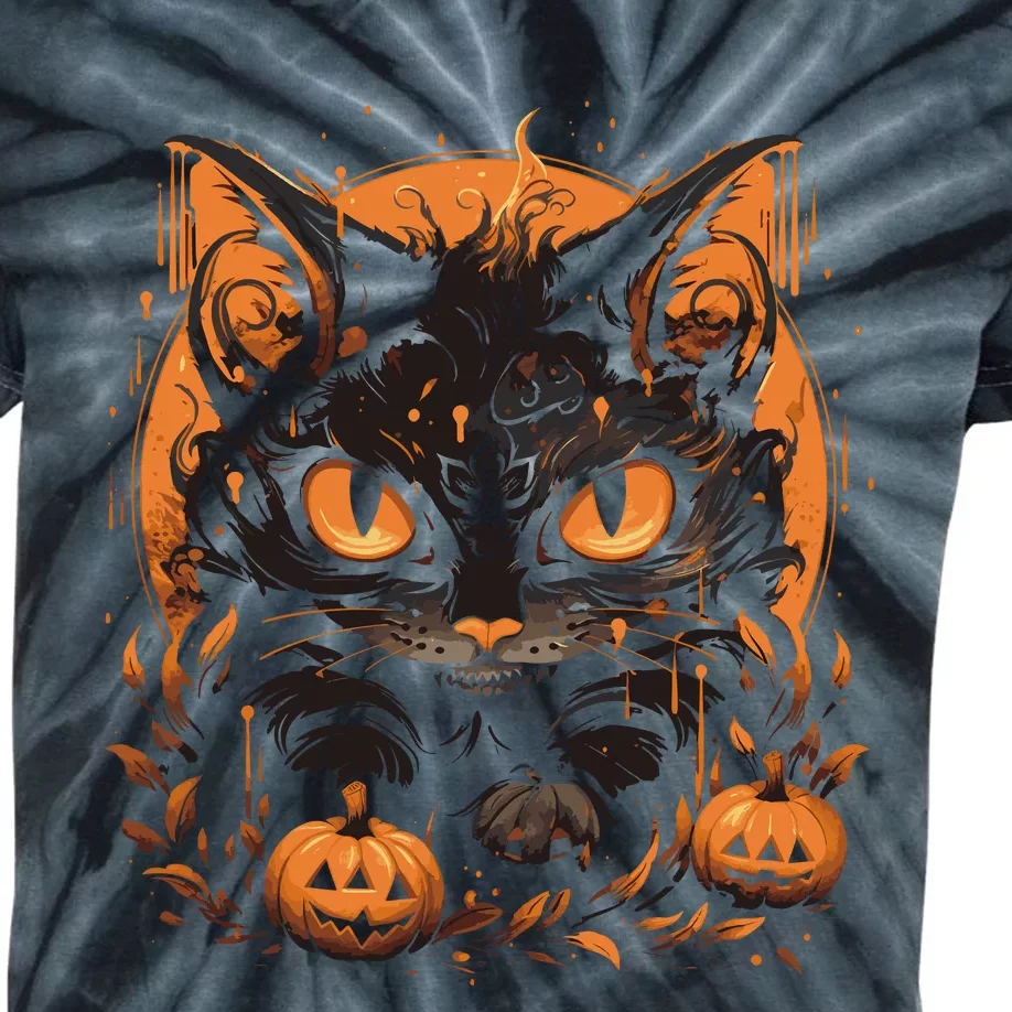 Halloween Cat Pumpkins Kids Tie-Dye T-Shirt