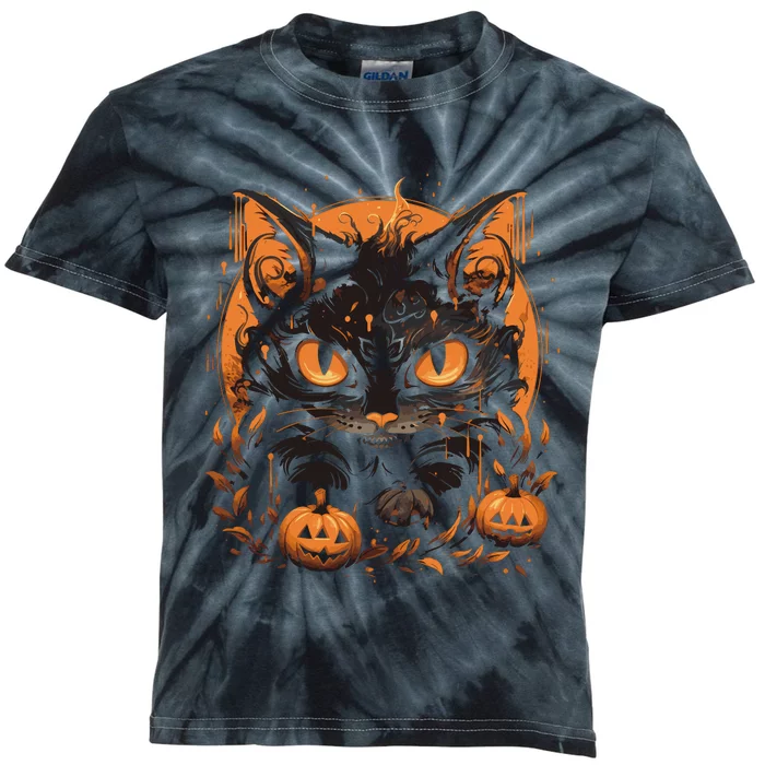 Halloween Cat Pumpkins Kids Tie-Dye T-Shirt