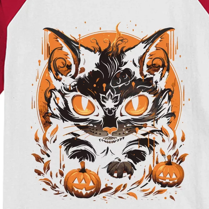 Halloween Cat Pumpkins Kids Colorblock Raglan Jersey