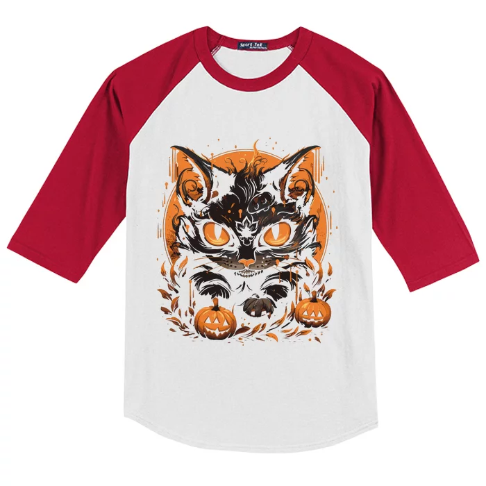 Halloween Cat Pumpkins Kids Colorblock Raglan Jersey