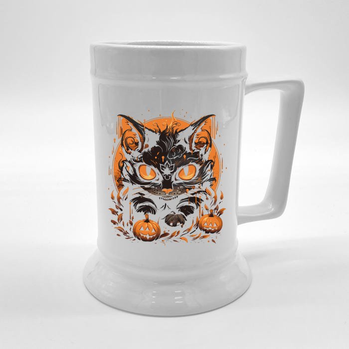 Halloween Cat Pumpkins Front & Back Beer Stein