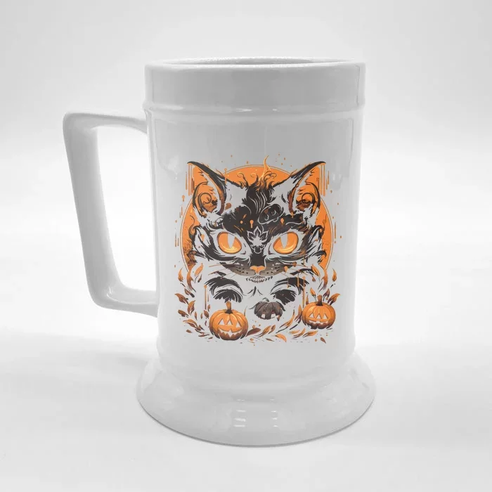 Halloween Cat Pumpkins Front & Back Beer Stein